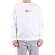Sweat-shirt Moschino blanc pour homme, en coton, col rond et logo noir en écriture cursive brodé sur la poitrine