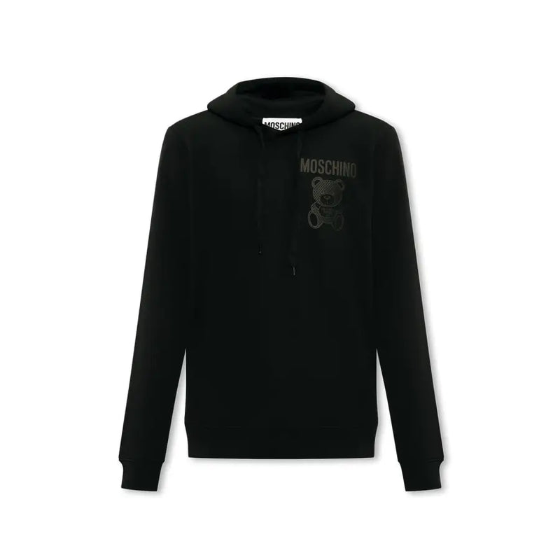 Noir Moschino Sweat à capuche en coton avec logo ours discrètement brodé sur la poitrine, idéal pour les vêtements décontractés pour hommes.