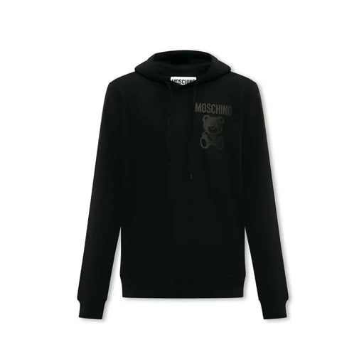 Noir Moschino Sweat à capuche en coton avec logo ours discrètement brodé sur la poitrine, idéal pour les vêtements décontractés pour hommes.