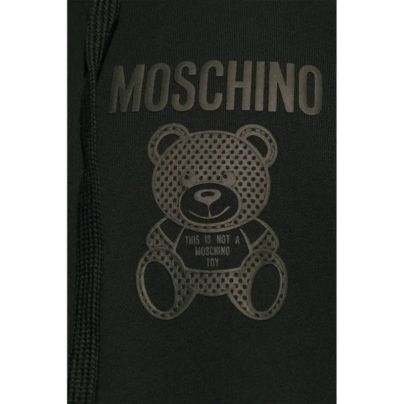 Coton noir Moschino Sweat à capuche pour homme orné d'un motif d'ours en peluche perforé et du slogan de la marque sur le devant