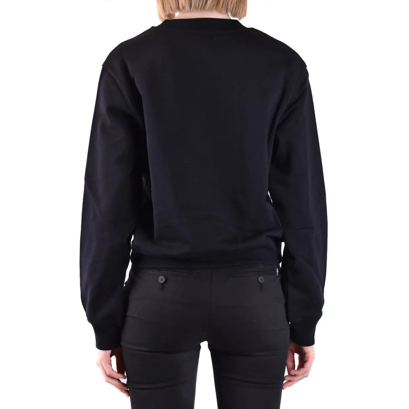 Moschino women cotton sweatshirt black long-sleeved with relaxed fit ribbed cuffs and round neck visible from front side