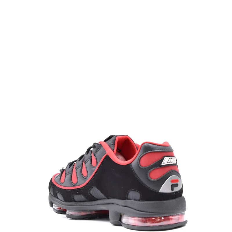 Msgm men sneakers black leather nylon with translucent air cushioning units and black and red fila design for fall winter use
