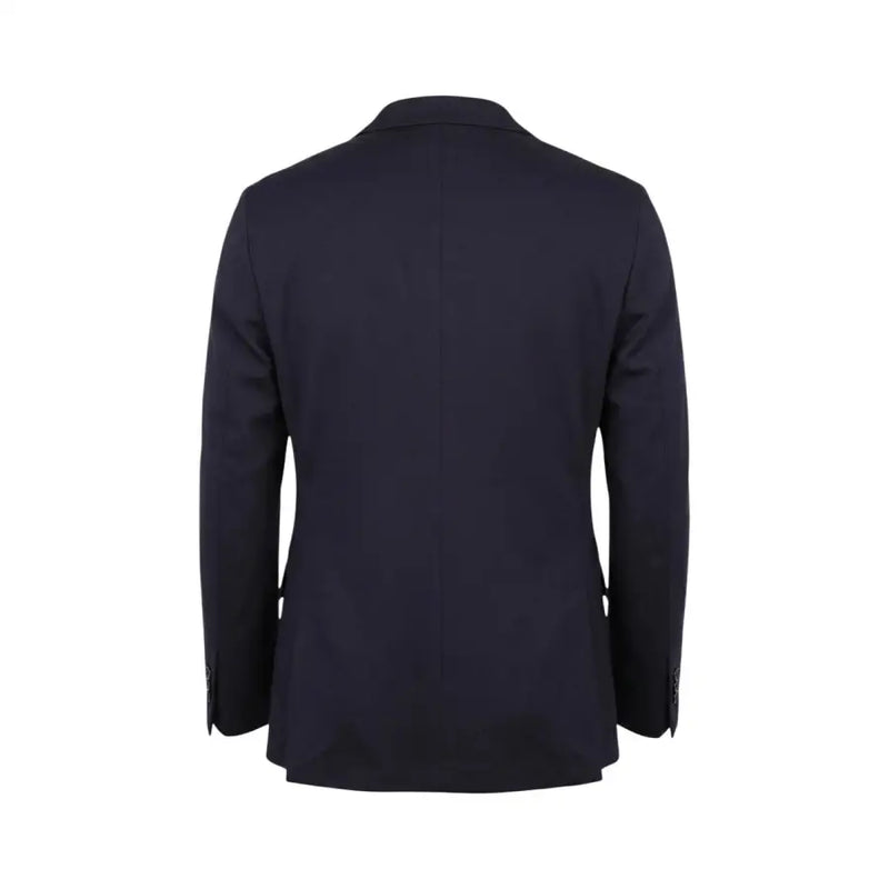 Mulish Costume homme en coton mélangé bleu léopard, composé d'une élégante veste de tailleur bleu marine à la texture subtile et au col en V.