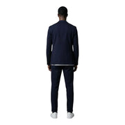 Mulish Costume homme bleu marine en coton mélangé imprimé léopard, coupe ajustée, texture subtile et col à revers en V.