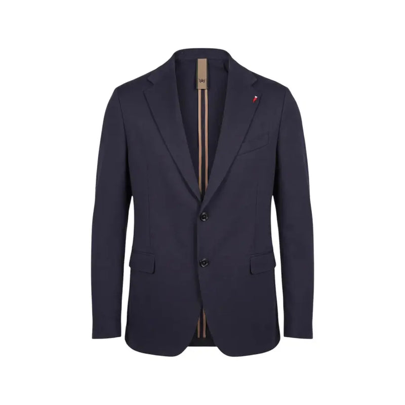 Mulish Veste de costume homme bleu en mélange de coton imprimé léopard, boutons noirs et doublure intérieure à rayures discrètes.