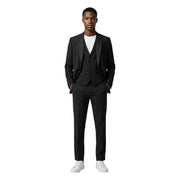Mulish Costume homme noir slim fit en polyester viscose Monetraso, trois pièces sur mesure avec revers crantés et pantalon assorti
