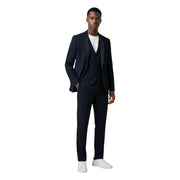 bleu marine mulish Costume trois pièces pour homme, coupe ajustée, en polyester viscose avec revers en satin, idéal pour les occasions formelles.