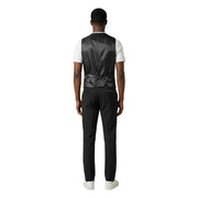 Mulish men suit black slim fit polyester viscose vest with sleek tailored fit and central belt buckle