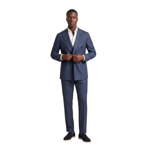 bleu marine croisé mulish Costume pour homme en polyester mélangé à tissage texturé subtil, Giorgione-AB