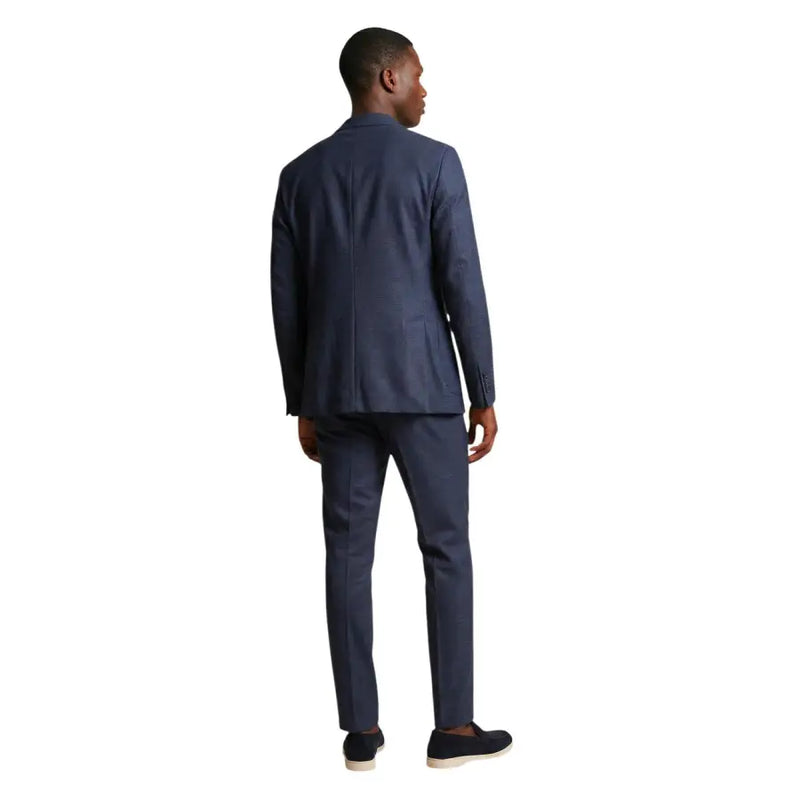 Mulish Costume homme bleu marine à col en V et revers, mélange de polyester Giorgione-AB, coupe classique ajustée et texture subtile.
