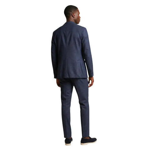 Mulish Costume homme bleu marine à col en V et revers, mélange de polyester Giorgione-AB, coupe classique ajustée et texture subtile.