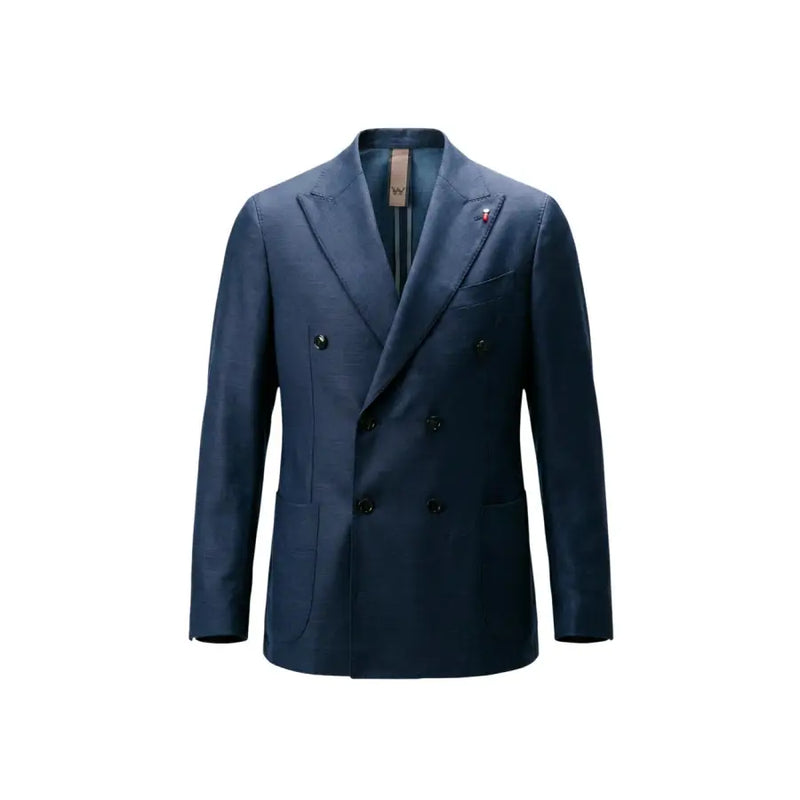 bleu marine croisé mulish veste de costume pour homme avec boutons noirs et tissage texturé subtil en mélange de polyester