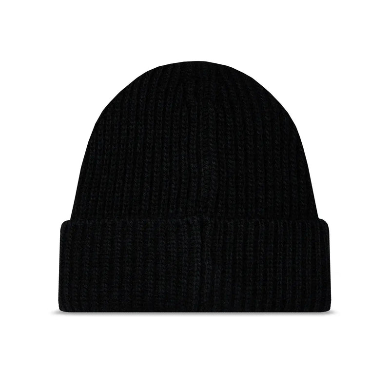Napapijri Bonnet côtelé noir pour homme avec revers, vue de face