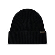 Napapijri Casquette homme en maille côtelée noire, revers replié et petite étiquette de marque sur le côté, vue de face