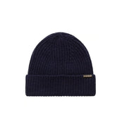 Napapijri Bonnet en maille côtelée bleu marine pour homme, avec revers et étiquette de marque sur le côté, vue de face