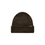 Napapijri Casquette pour homme en maille côtelée vert olive foncé, revers replié et étiquette de marque sur le côté, vue de face