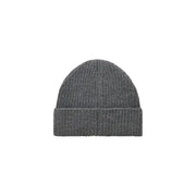 Charcoal gray ribbed beanie hat with fold-over cuff.