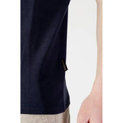 Napapijri men blue cotton polo shirt with dark navy textured pique knit fabric and small black brand tag at the hem