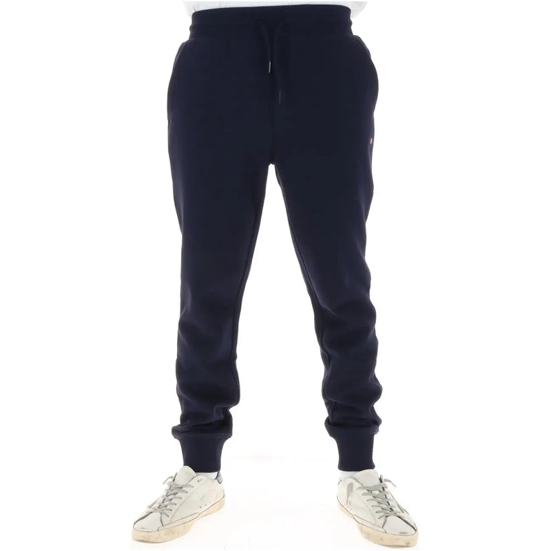 Napapijri Pantalon de survêtement bleu marine foncé en coton pour homme, avec taille élastiquée à cordon et ourlets côtelés.