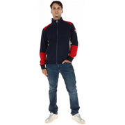 Napapijri Sweat-shirt à col roulé en coton bleu pour homme, veste de survêtement zippée à blocs de couleurs bleu marine et rouge et logo sur la manche