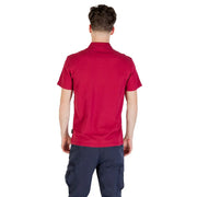 Napapijri men bordeaux cotton polo shirt in red with short sleeves, collar, and subtle stitching details for spring summer