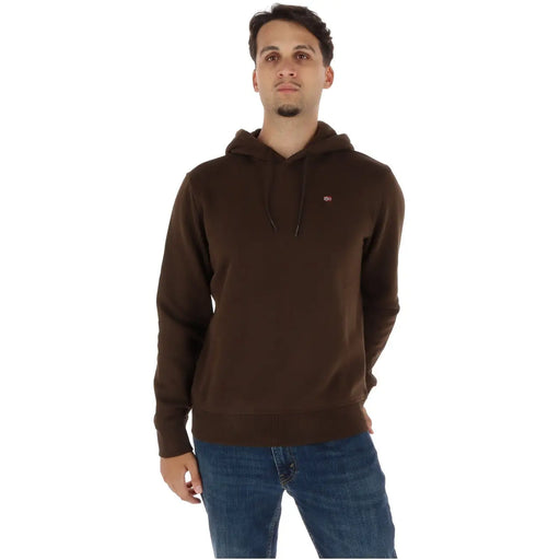 Napapijri Sweat à capuche marron en coton pour homme, avec un petit logo brodé sur la poitrine.