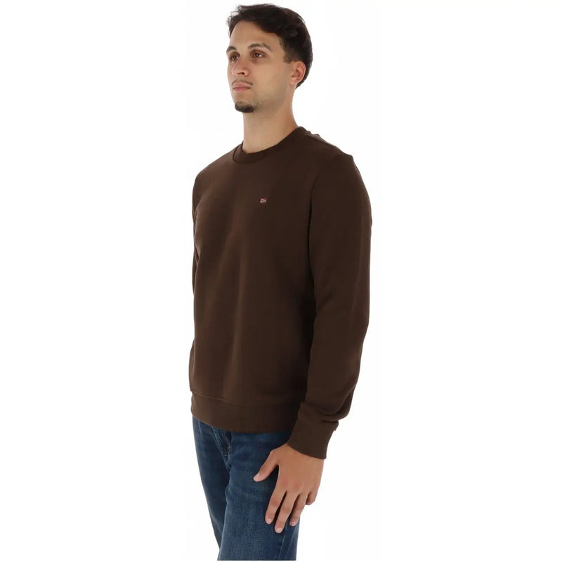 Napapijri Sweat-shirt homme marron en coton à col rond avec petit logo brodé sur la poitrine gauche