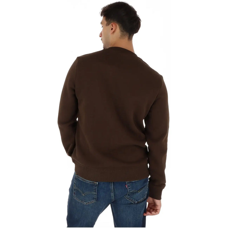 Napapijri Sweat-shirt marron en coton pour homme, col rond, poignets et ourlet côtelés, idéal pour un style décontracté.