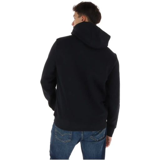 Napapijri Sweat à capuche noir en coton pour homme, en polaire douce avec poignets côtelés, montrant l'arrière du sweat-shirt.
