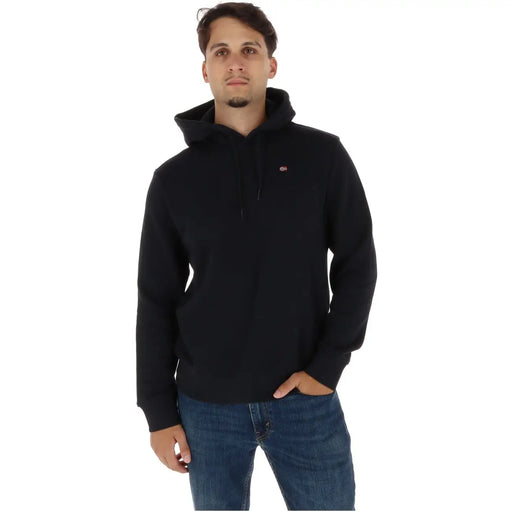 Napapijri Sweat à capuche noir en coton pour homme, orné d'un petit logo brodé sur la poitrine gauche.