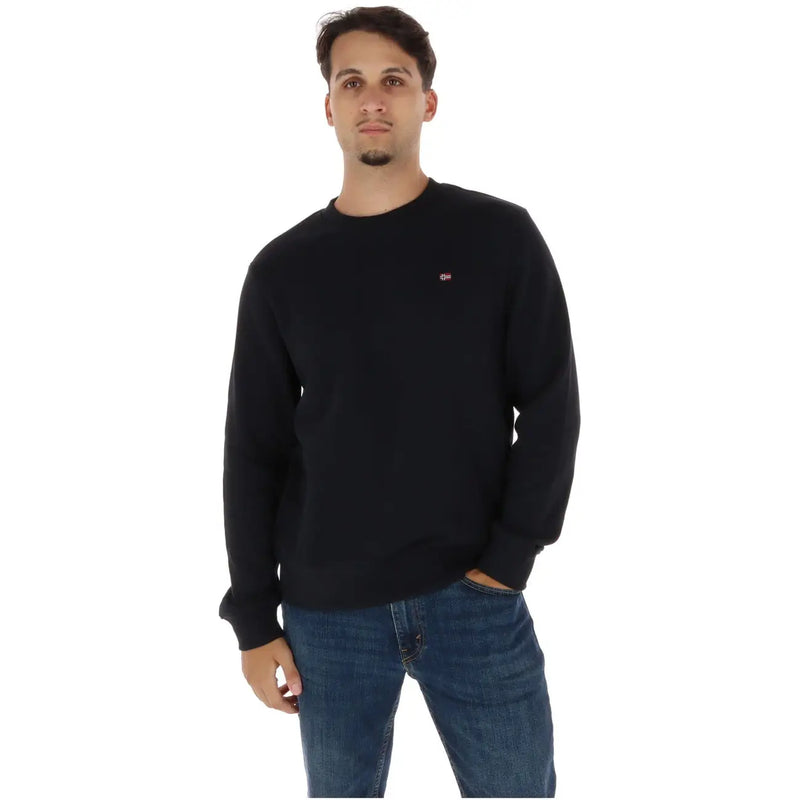 Napapijri Sweat-shirt homme en coton noir à manches longues et col rond, avec petit logo brodé sur la poitrine gauche.