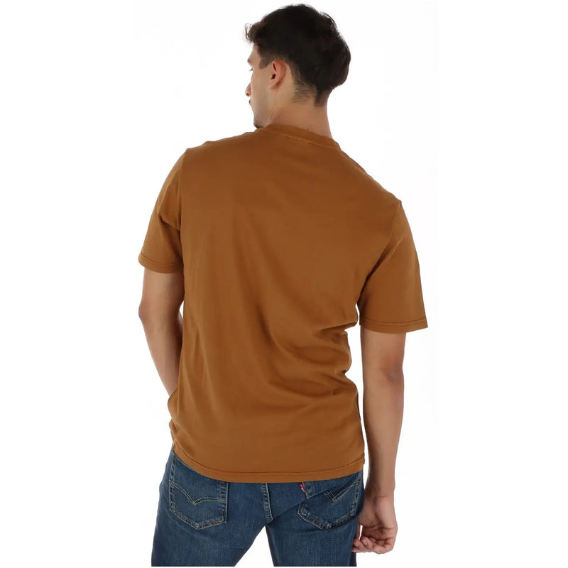 Napapijri T-shirt homme en coton camel, col rond, manches courtes et détails de coutures discrets, coupe classique.
