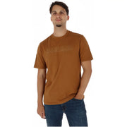 Napapijri T-shirt homme en coton camel, col rond, manches courtes, logo discret délavé sur la poitrine