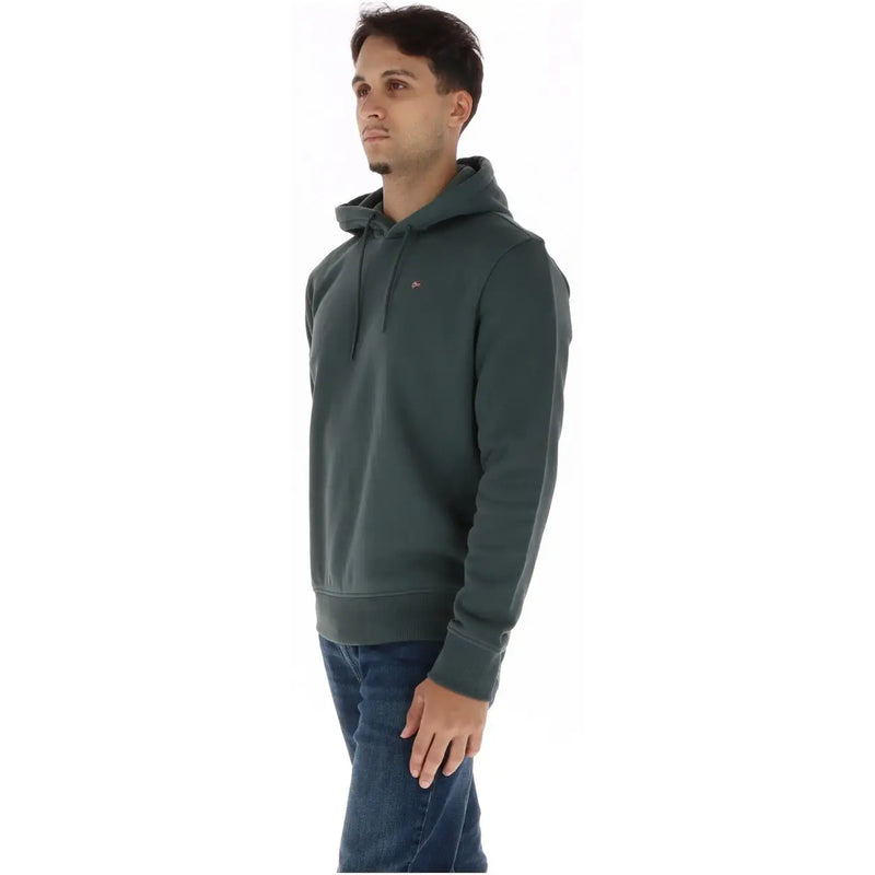 Napapijri Sweat à capuche vert en coton pour homme, avec capuche vert foncé et petit logo rouge sur la poitrine