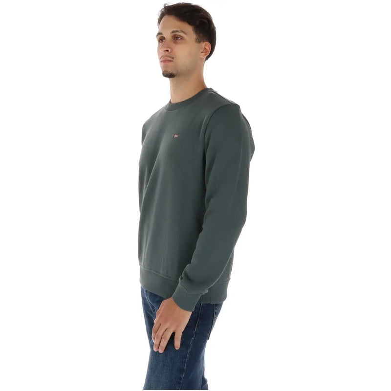 Napapijri Sweat-shirt homme vert en coton à col rond, de couleur vert foncé, avec petit logo brodé sur la poitrine gauche.