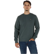 Napapijri Sweat-shirt homme vert en coton, col rond, col rond vert foncé et petit logo rouge et blanc sur la poitrine.