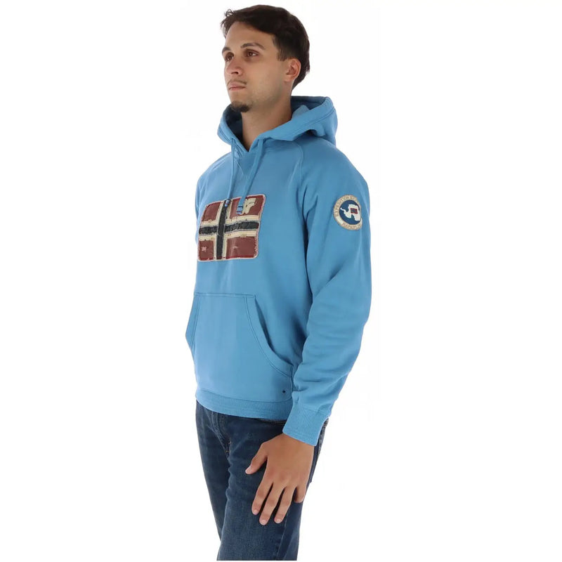 bleu clair napapijri Sweat à capuche pour homme en coton avec écusson drapeau norvégien vieilli et logo de marque circulaire sur la manche