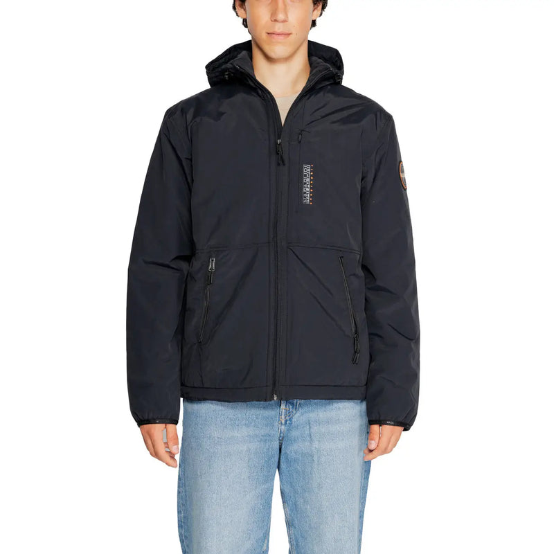 Noir napapijri Veste homme classique longue et unie avec capuche, poches zippées et écusson logo de la marque sur la manche.