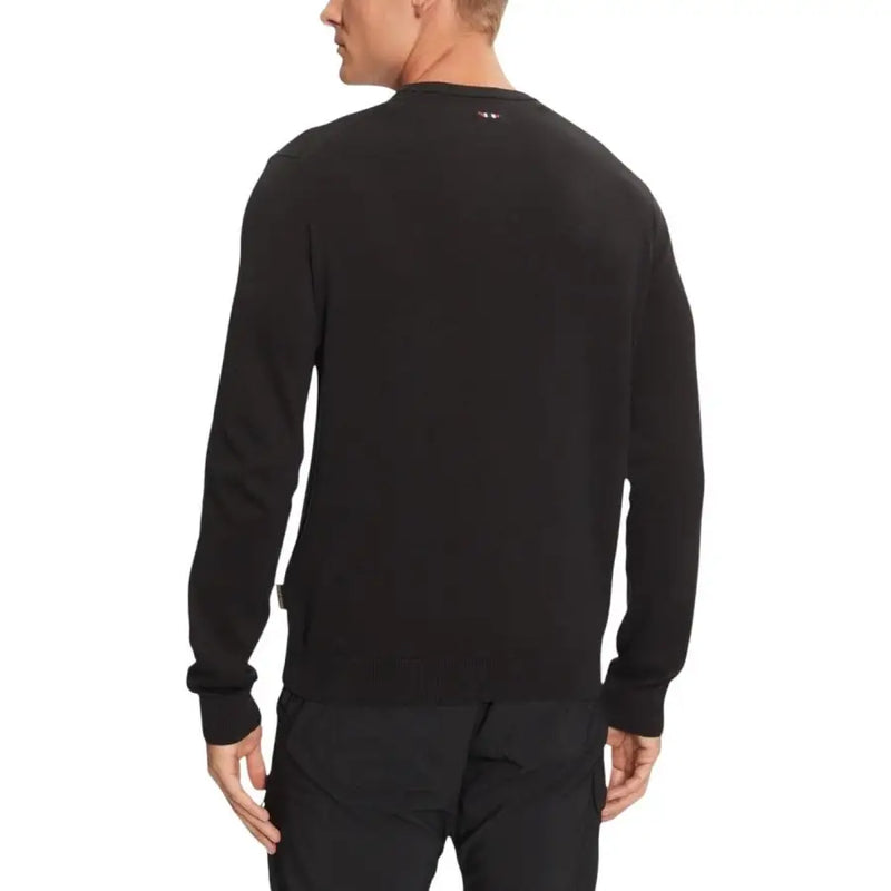 Napapijri Pull homme en maille de coton noir à manches longues et col rond, avec logo discret à l'encolure