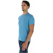 Napapijri T-shirt homme bleu clair en coton, col rond, avec petit logo rouge sur le devant gauche