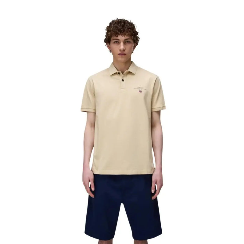 polo beige en coton à manches courtes de Napapijri Pour homme, avec un logo brodé discret sur la poitrine