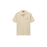 Napapijri Polo homme à manches courtes en coton jaune, avec un polo beige, des boutons noirs et un logo brodé