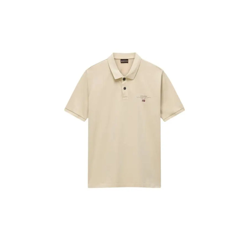 Napapijri Polo homme à manches courtes en coton jaune, avec un polo beige, des boutons noirs et un logo brodé