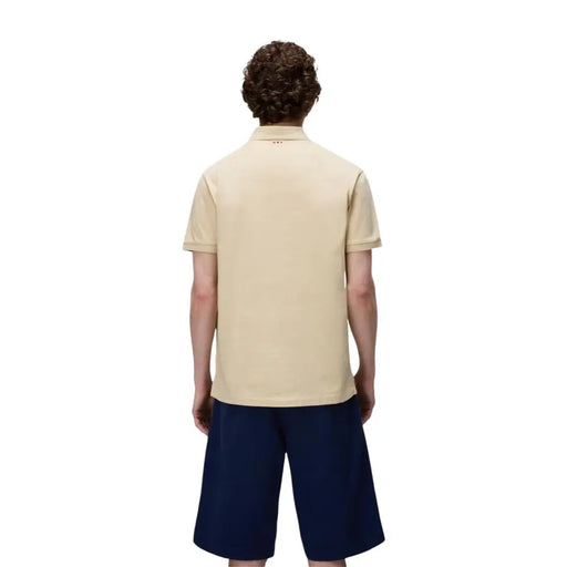 Beige napapijri Polo homme à manches courtes en coton, col classique et logo discret à l'arrière du col