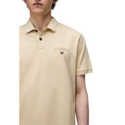 Beige Napapijri Polo homme à manches courtes en coton, avec boutons noirs et logo brodé