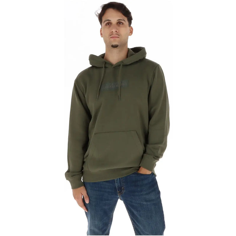 Vert olive Napapijri Sweat-shirt homme en coton et polyester avec capuche, logo discret sur la poitrine et poche kangourou