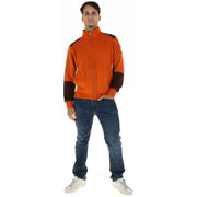 Napapijri Sweat-shirt homme orange en coton, veste de survêtement zippée avec empiècements contrastants marron et col roulé