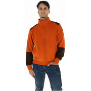 Napapijri Sweat-shirt homme orange en coton polaire zippé avec empiècements contrastants marron et col roulé