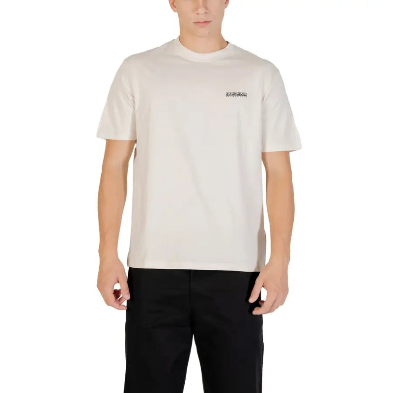 Off-white Napapijri hommes manches courtes t-shirt avec un petit logo noir brodé sur la poitrine gauche