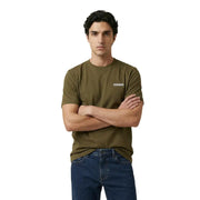 Napapijri T-shirt homme vert olive à manches courtes en coton avec un petit logo rectangulaire sur la poitrine gauche.